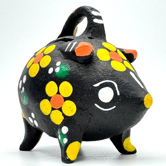 Hand Painted Mexican Folk Art Piggy Bank Figurine With Floral Design - Picture 1 of 9